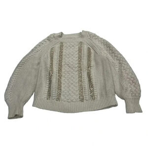 J. Crew Wool Blend Cable Knit Chunky Pullover Sweater Women Size L Cream